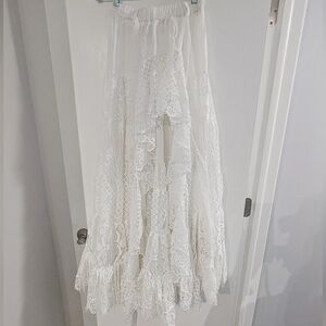 NWOT White and Lace High-Low Maxi Skirt
